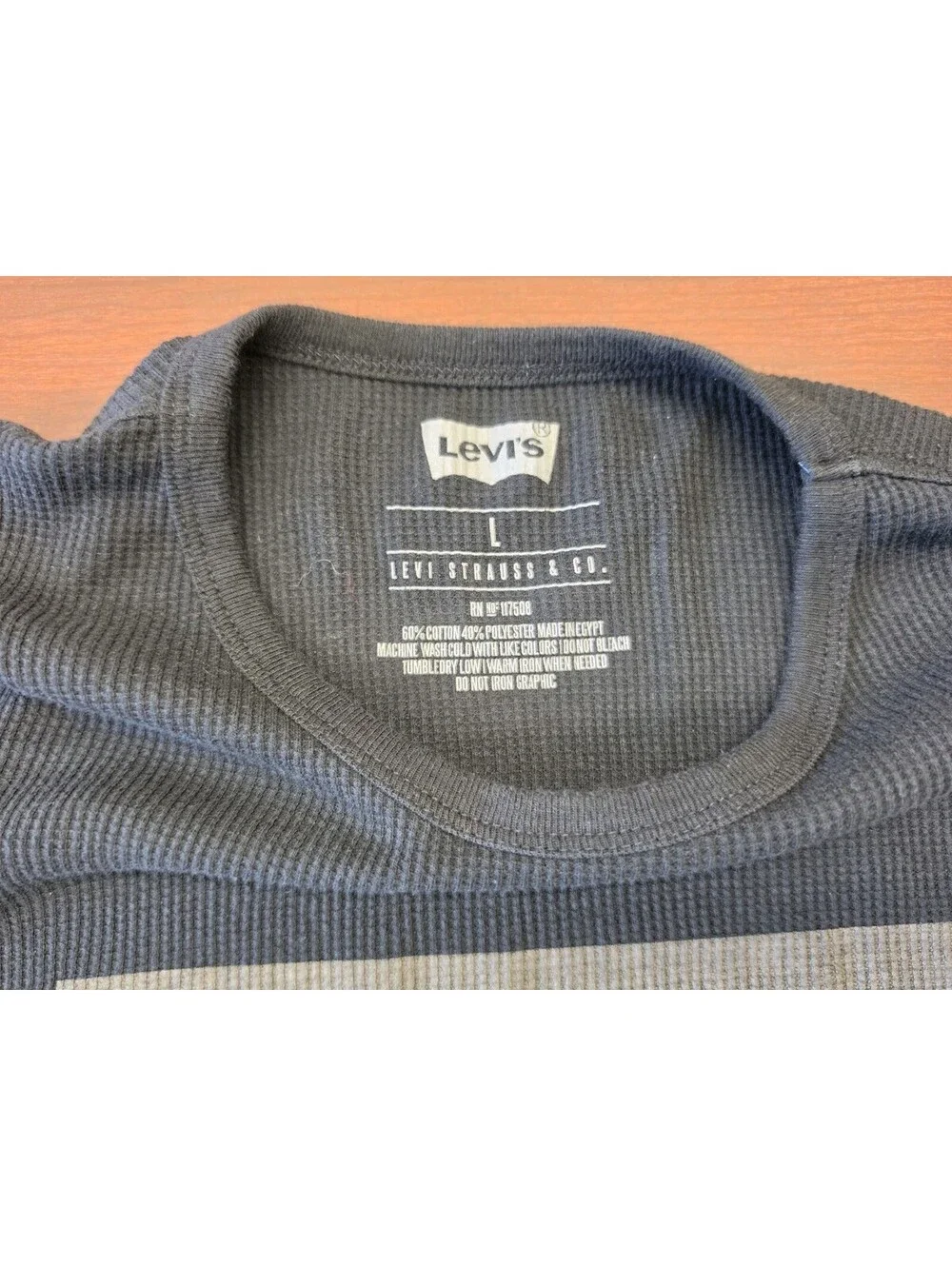 Levi's Logo Waffle Knit Thermal Shirt Mens L Black Long Sleeve Crew Neck Dadcore
